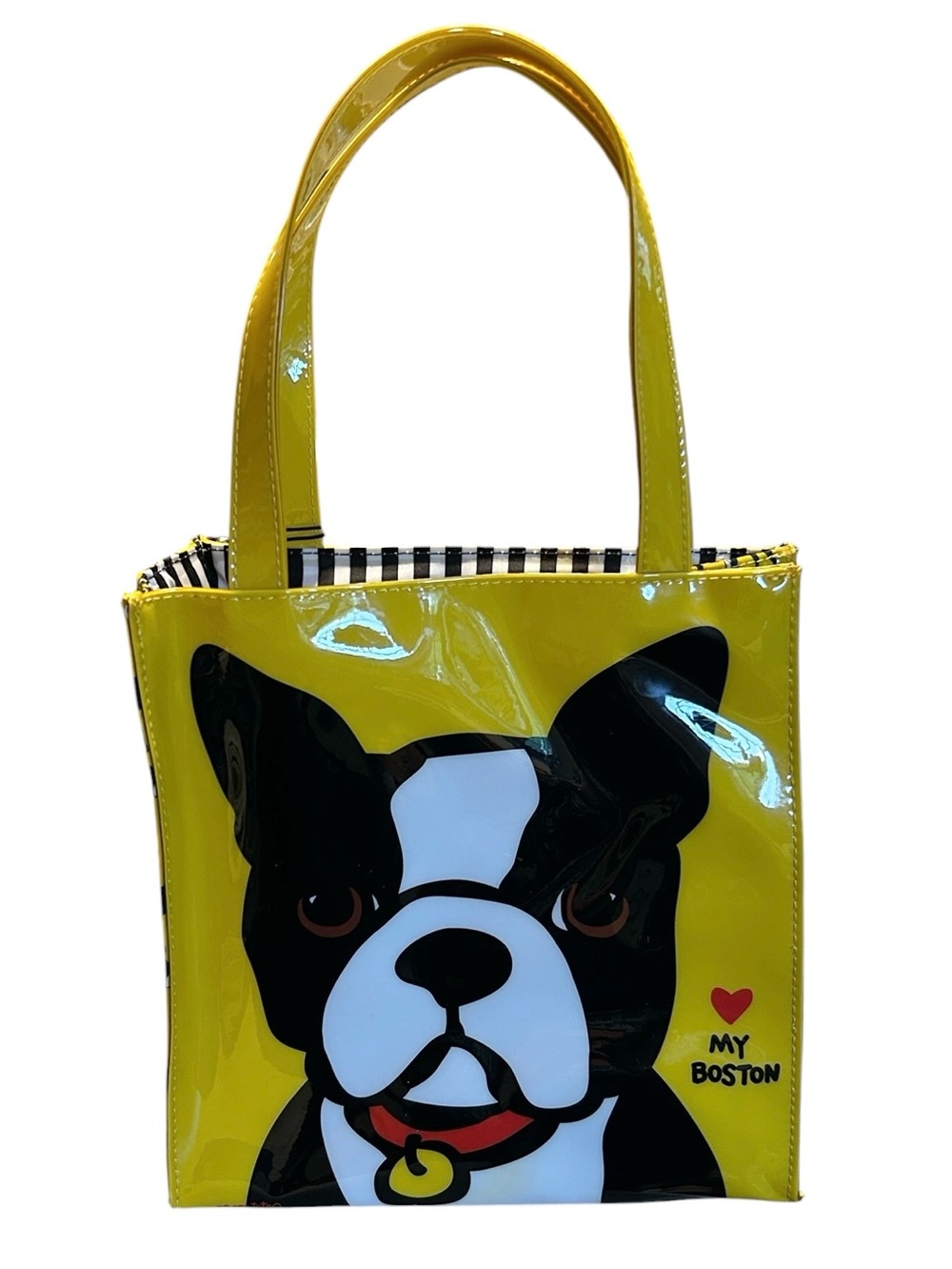 Marc Tetro Tote Shiny Bright Yellow Boston Terrier Lunch Tote NEW